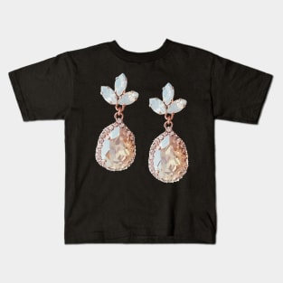 Rose-gold costume jewellery earrings with nude crystals and moon stones. Kids T-Shirt